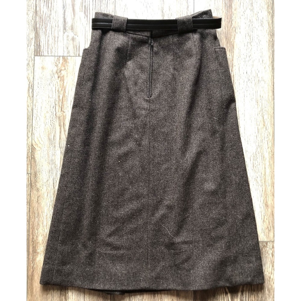 Anne Klein II Women’s Brown Tweed Wool Blend Midi Skirt Belted Vintage Size 8 - Picture 2 of 9